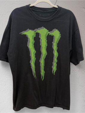 Y2K Grunge Skater Monster Energy Extra Baggy Black Tee with Green Logo Mens xl